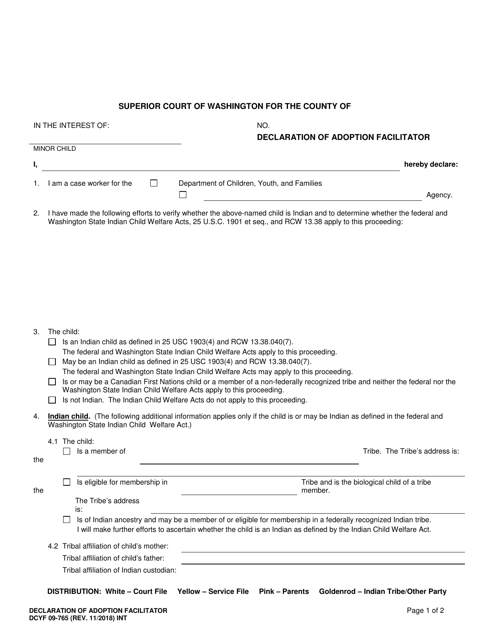 DCYF Form 09-765 Declaration of Adoption Facilitator - Indian Child - Washington