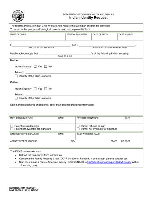 DCYF Form 09-761  Printable Pdf