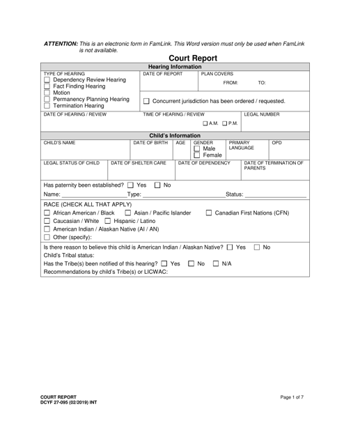 DCYF Form 27-095  Printable Pdf