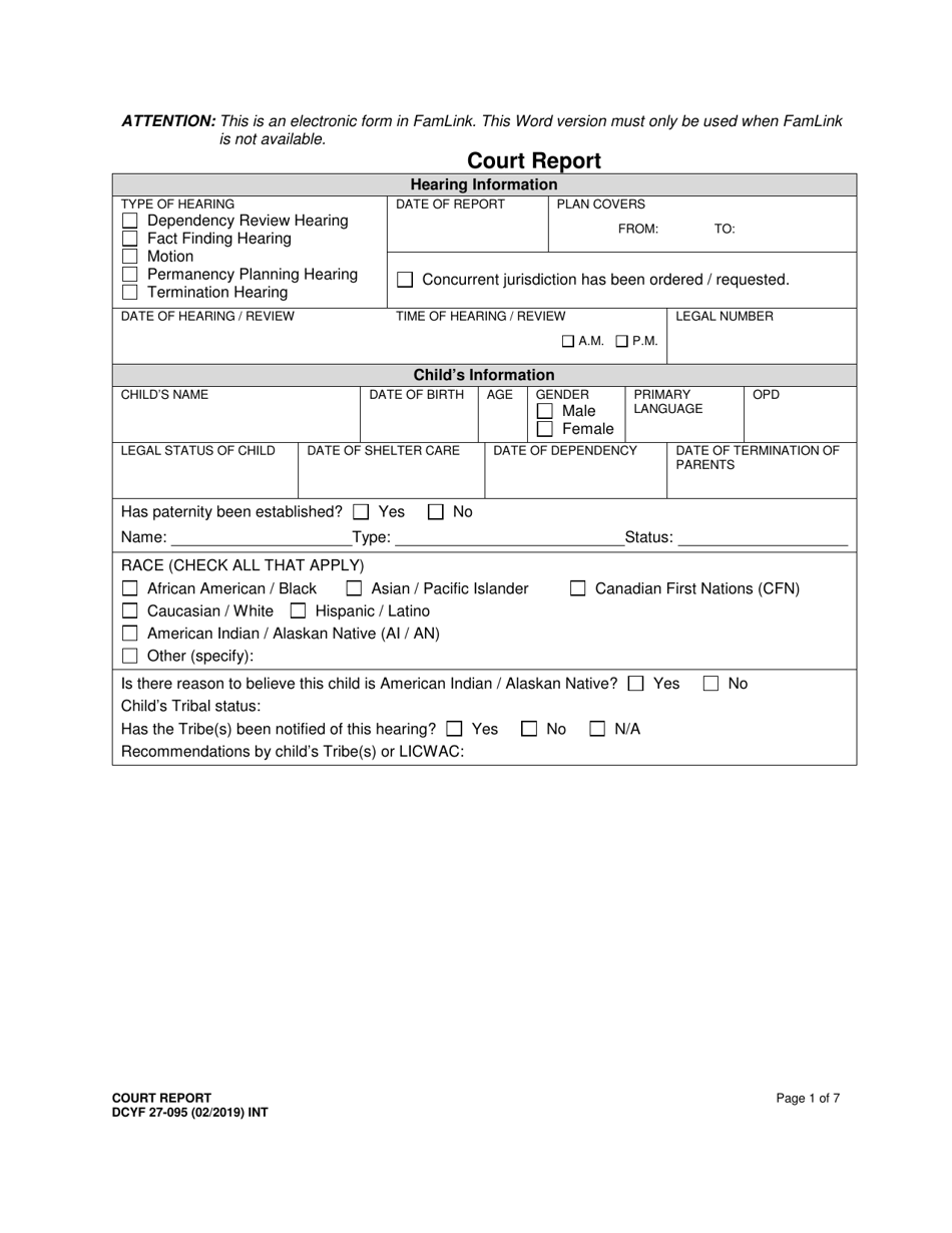 DCYF Form 27095 Fill Out, Sign Online and Download Printable PDF
