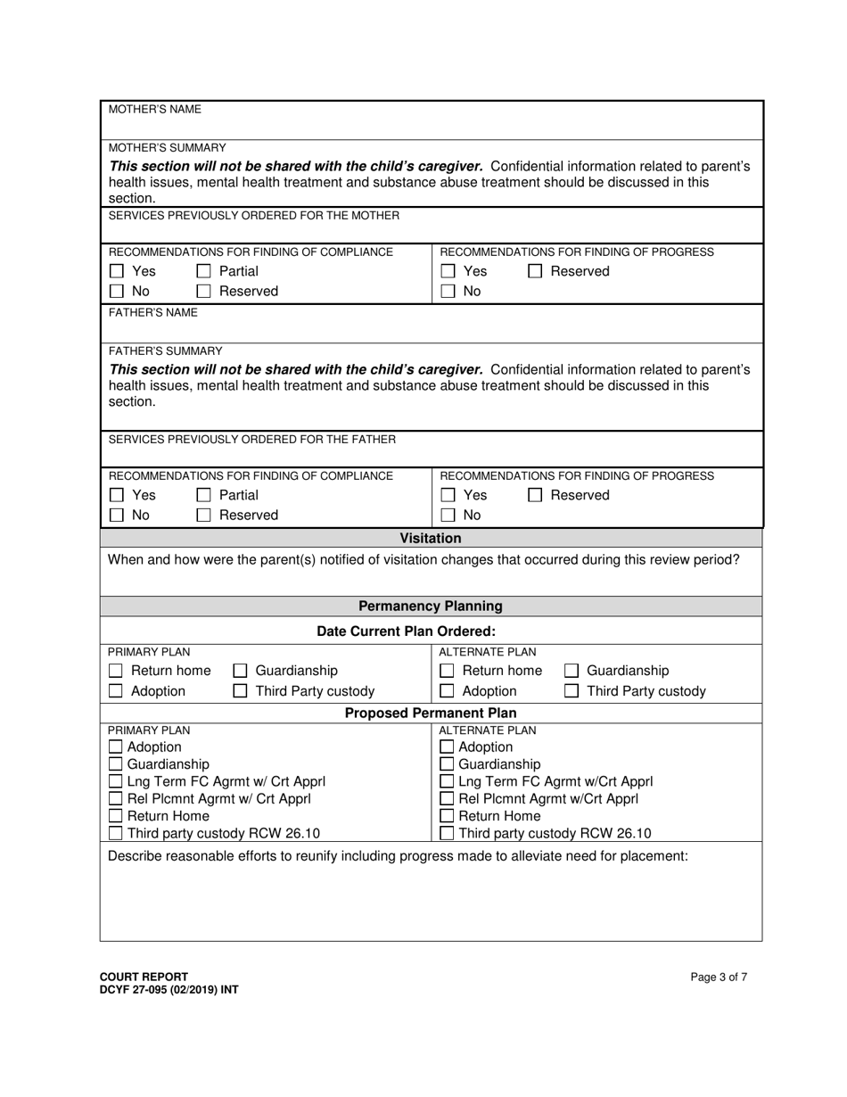 DCYF Form 27-095 Court Report - Washington, Page 3