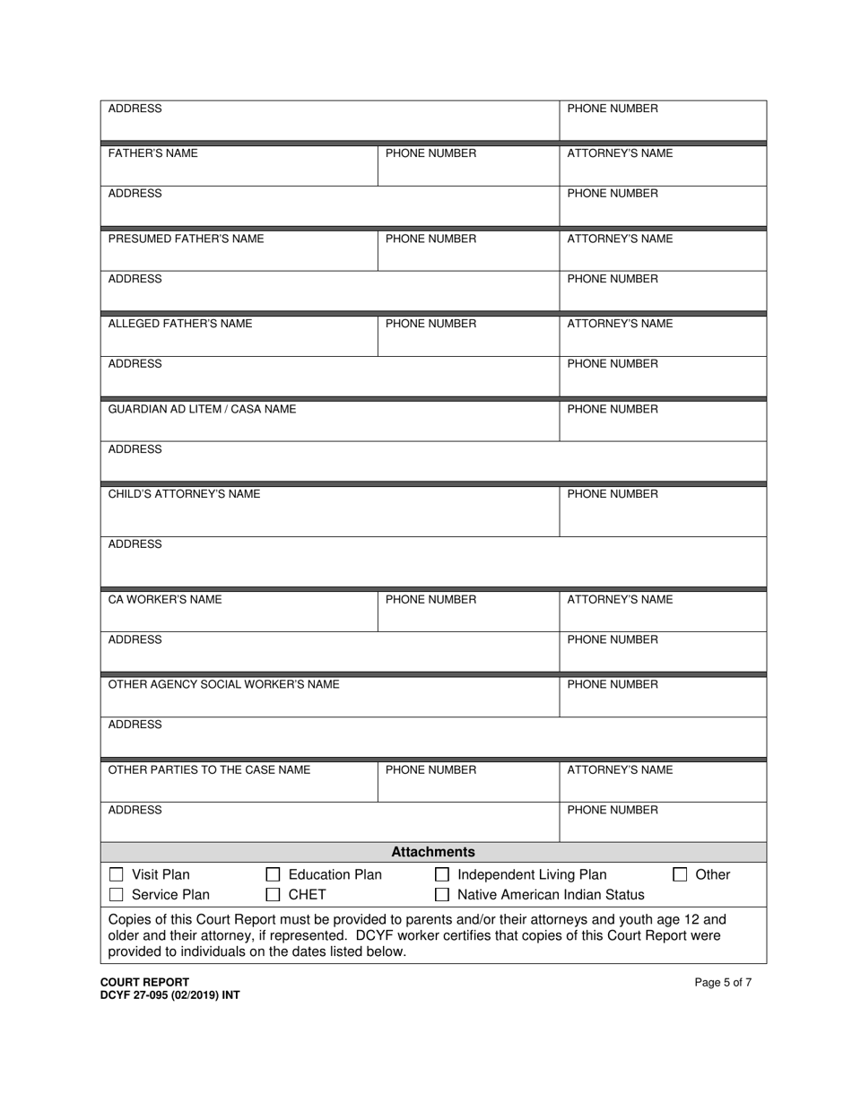 DCYF Form 27-095 Court Report - Washington, Page 5