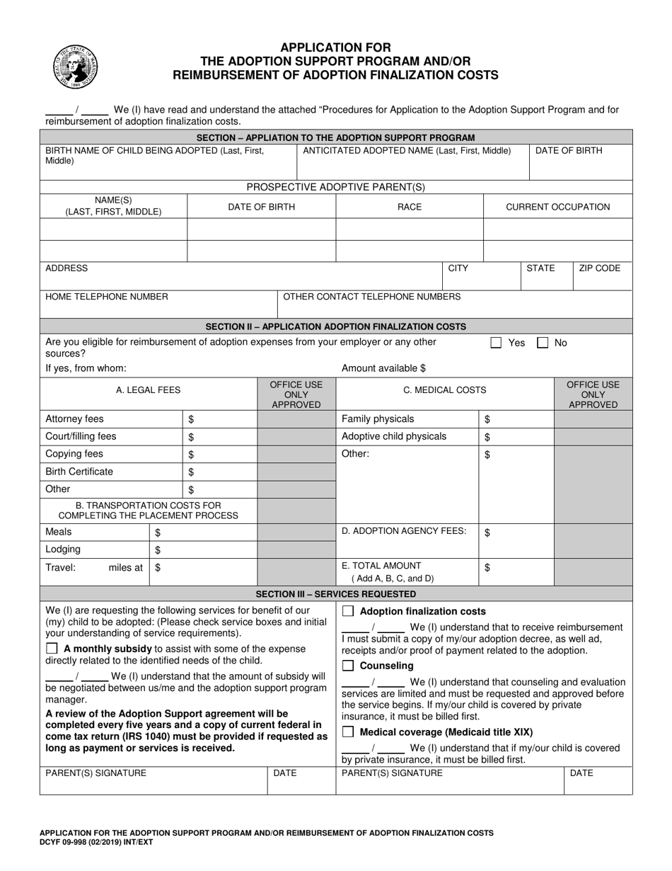 DCYF Form 09-998 Application for the Adoption Support Program and / or Reimbursement of Adoption Finalization Costs - Washington, Page 2