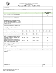 Document preview: DCYF Form 10-182B Provisional Expedited File Checklist - Washington