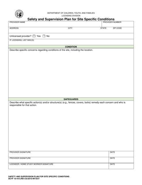 DCYF Form 10-419  Printable Pdf