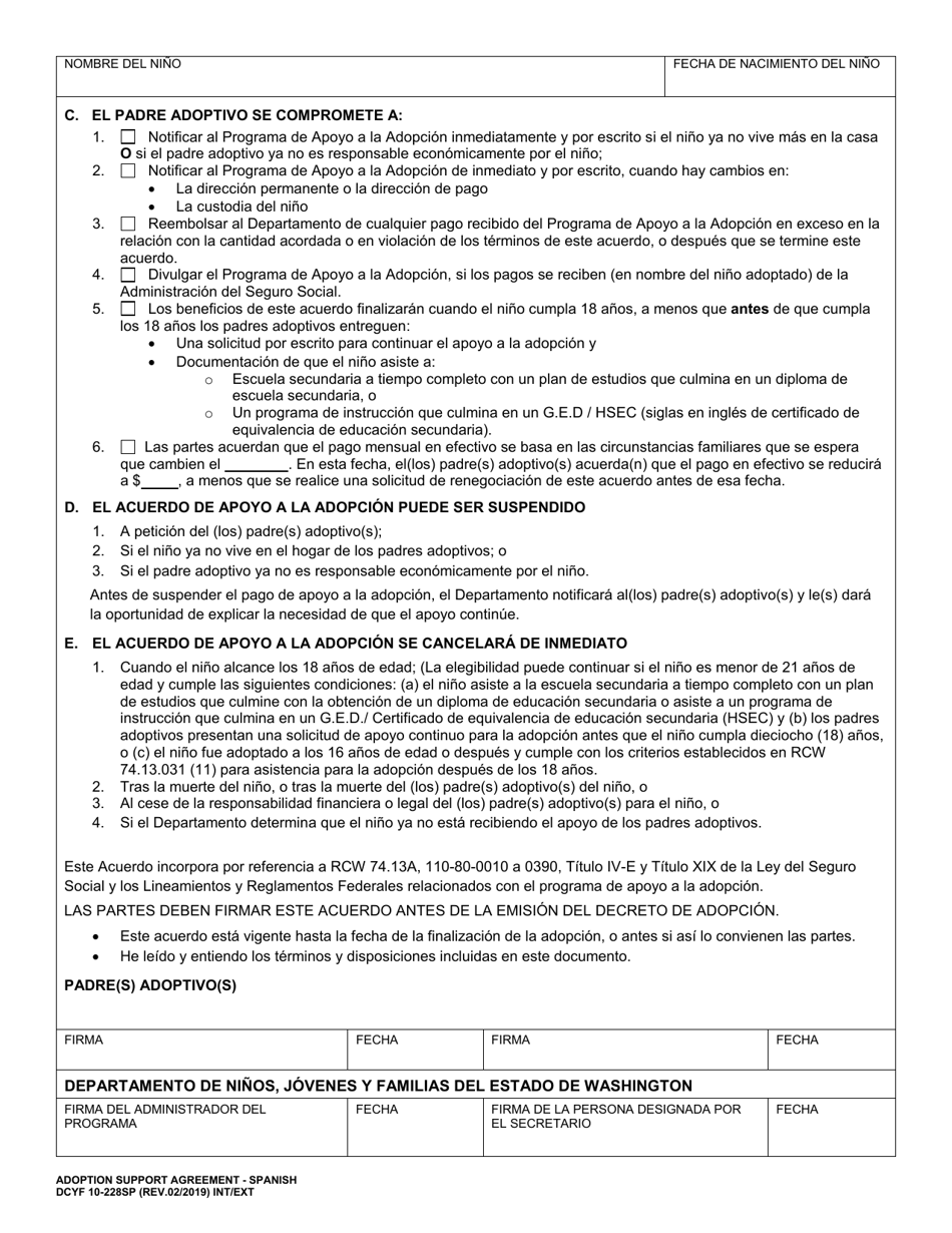 DCYF Formulario 10-228SP Acuerdo De Apoyo a La Adopcion - Washington (Spanish), Page 2