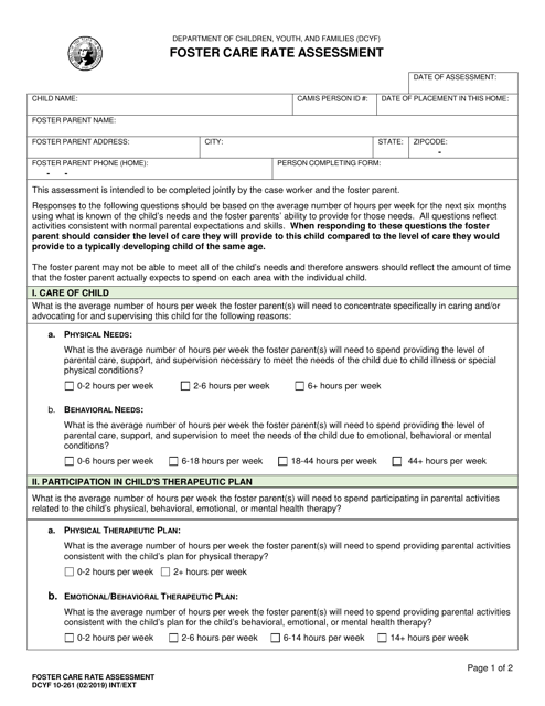 DCYF Form 10-261  Printable Pdf