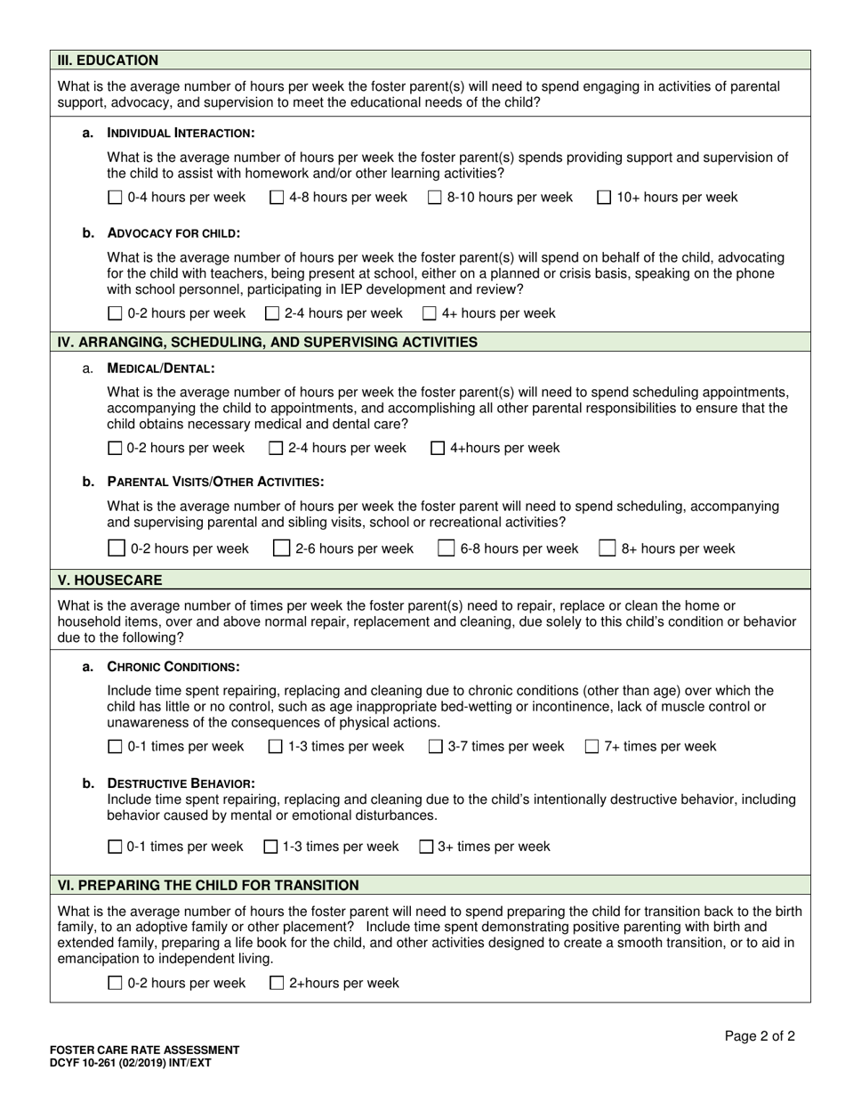 DCYF Form 10-261 Foster Care Rate Assessment - Washington, Page 2