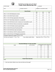 Document preview: DCYF Form 10-416 Foster Home Monitoring Visit - Washington
