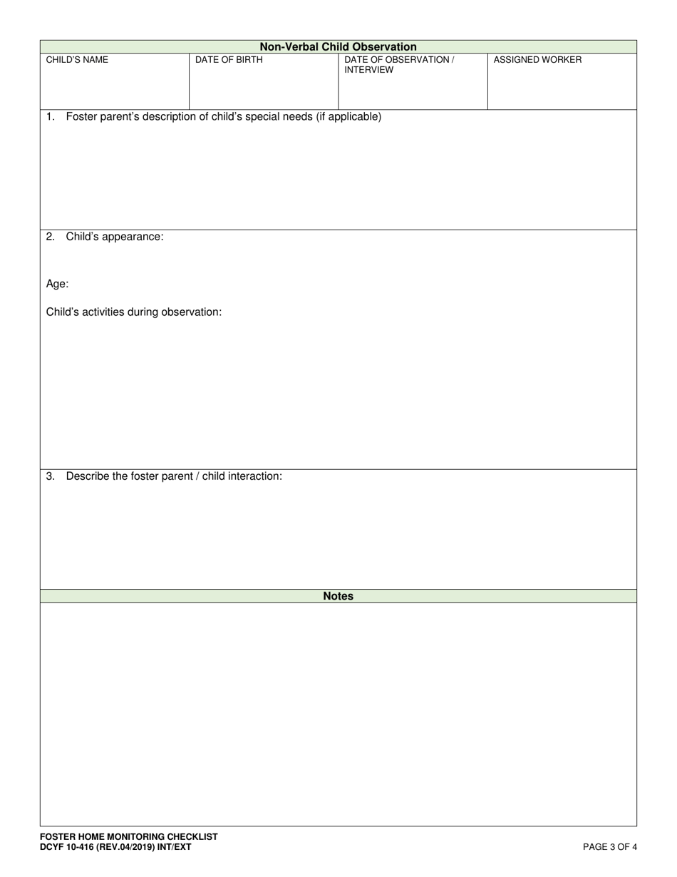 DCYF Form 10-416 Foster Home Monitoring Visit - Washington, Page 3