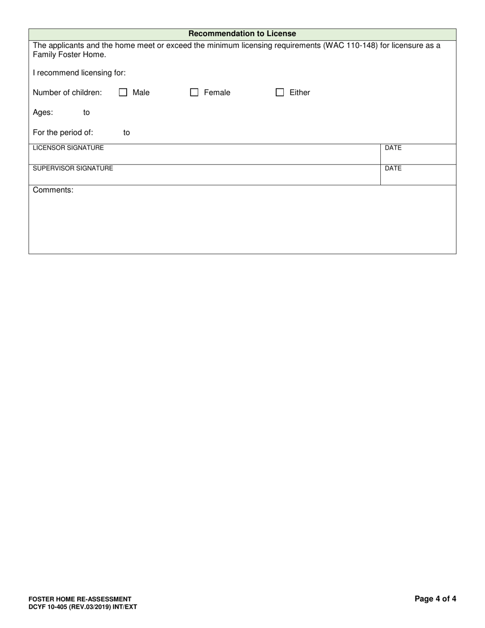DCYF Form 10-405 Foster Home Reassessment - Washington, Page 4