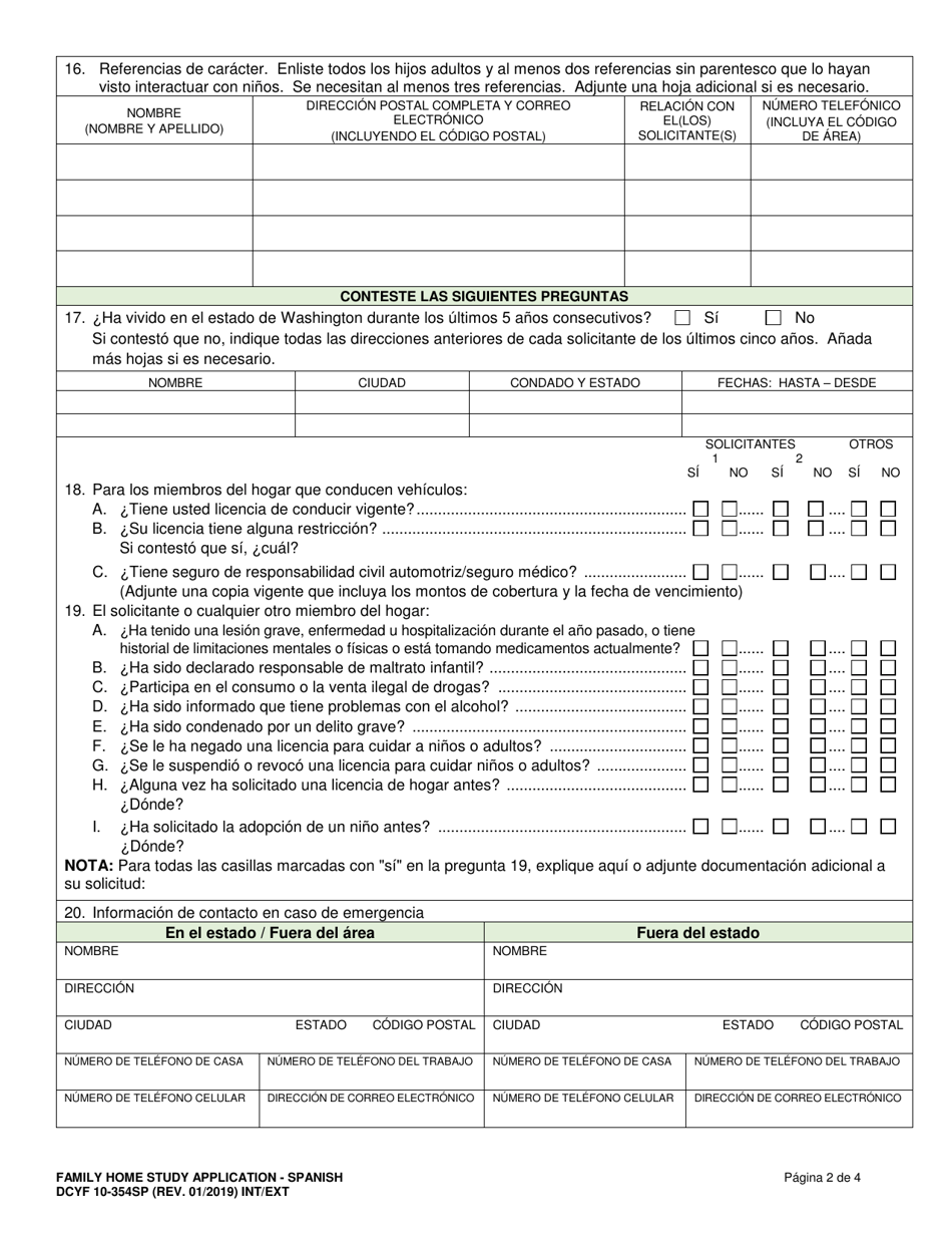DCYF Formulario 10-354SP Solicitud De Estudio Del Hogar Familiar - Washington (Spanish), Page 2