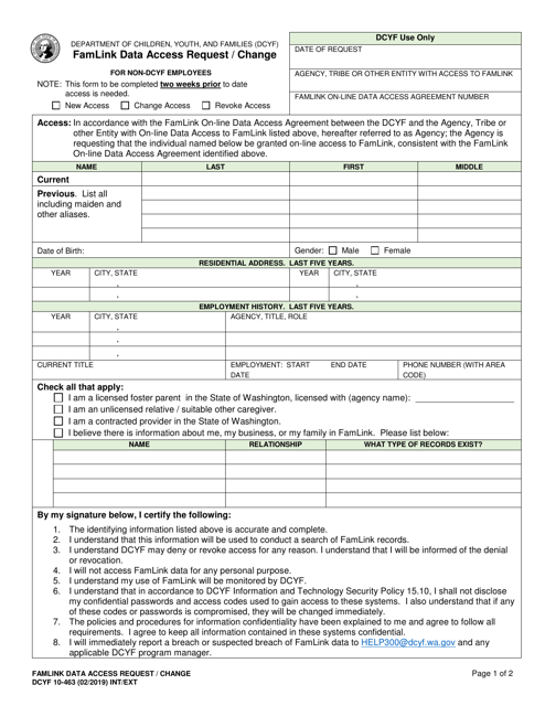 DCYF Form 10-463  Printable Pdf