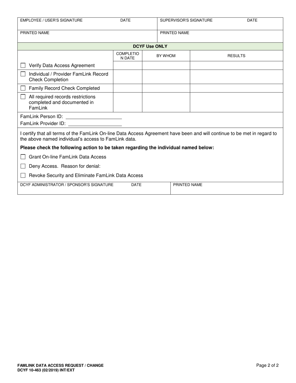 DCYF Form 10-463 Famlink Data Access Request / Change - Washington, Page 2