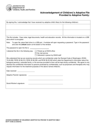Document preview: DCYF Form 10-500 Acknowledgement of Child(Ren)'s Adoptive File Provided to Adoptive Family - Washington
