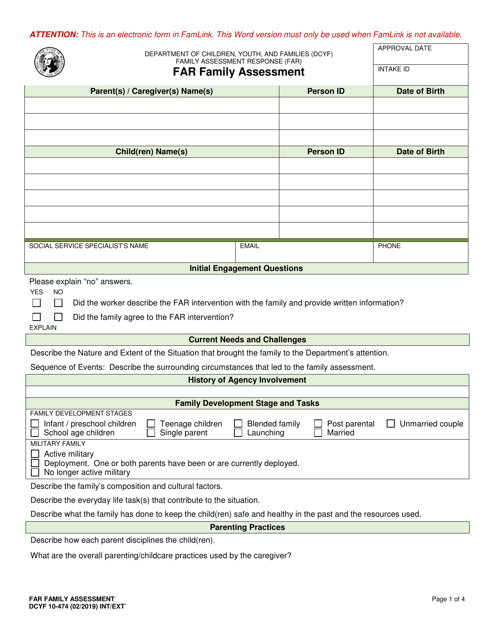 DCYF Form 10-474  Printable Pdf