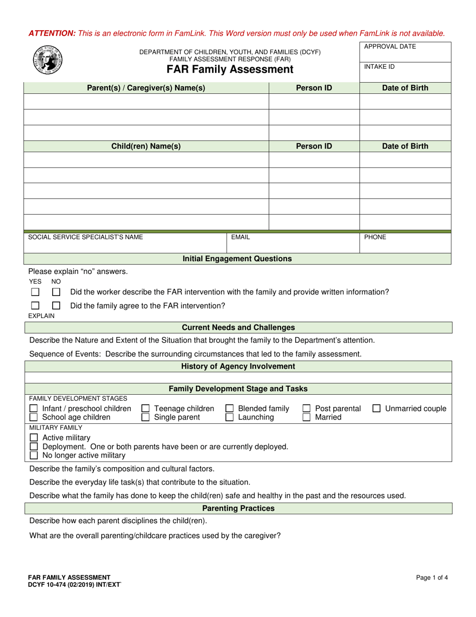 DCYF Form 10-474 Far Family Assessment - Washington, Page 1