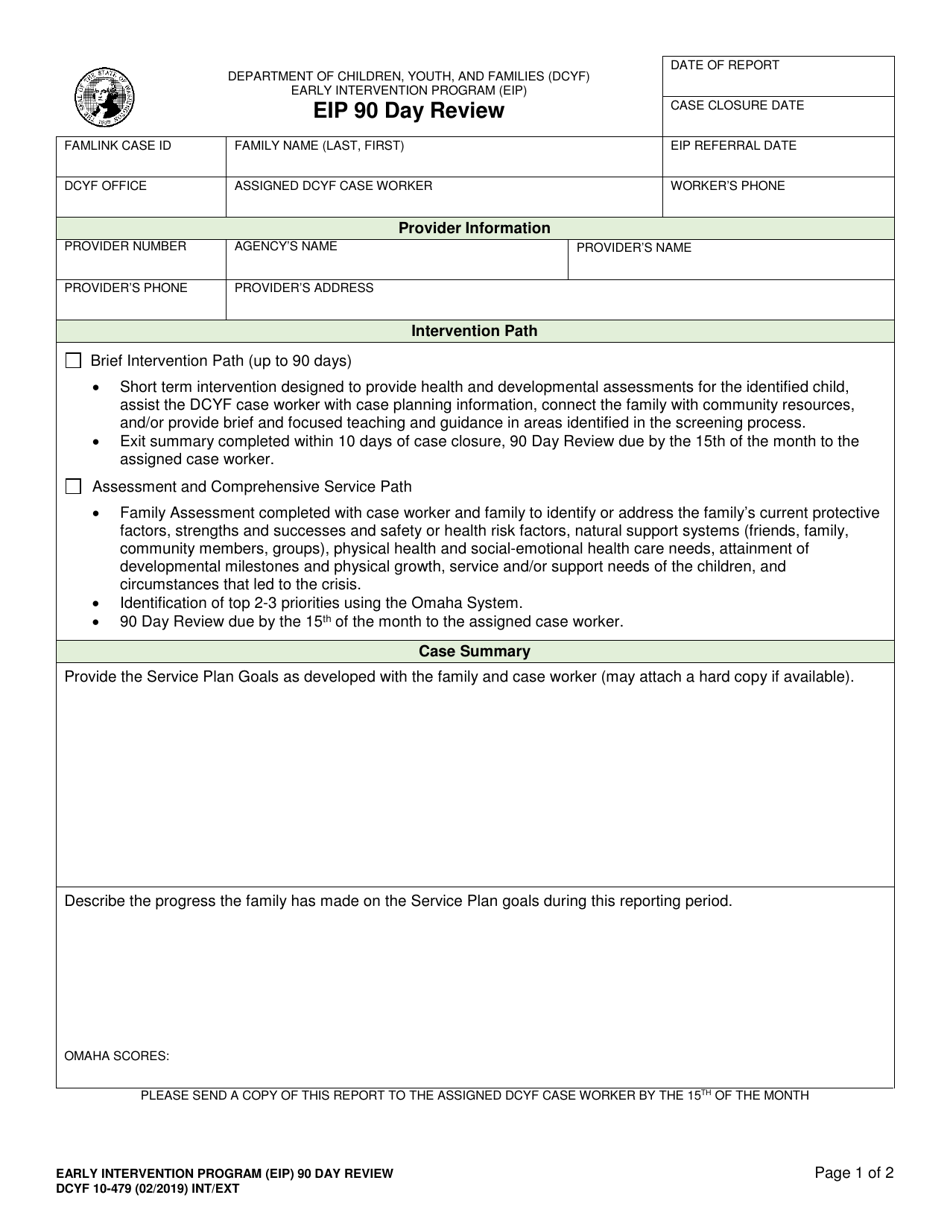 DCYF Form 10-479 Early Intervention Program (Eip) 90 Day Review - Washington, Page 1