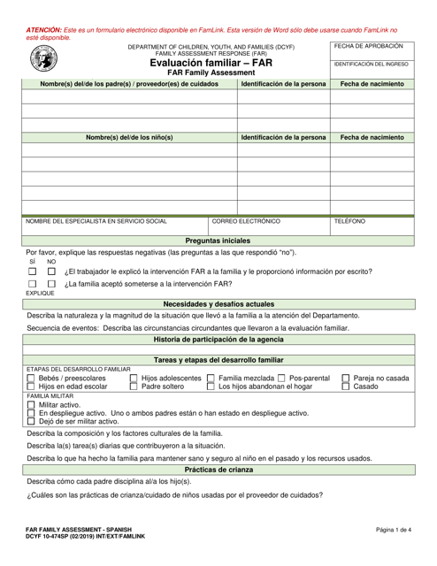 DCYF Formulario 10-474SP Evaluacion Familiar - Far - Washington (Spanish)