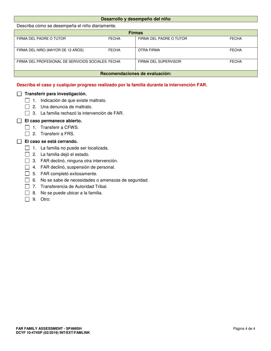 DCYF Formulario 10-474SP Evaluacion Familiar - Far - Washington (Spanish), Page 4