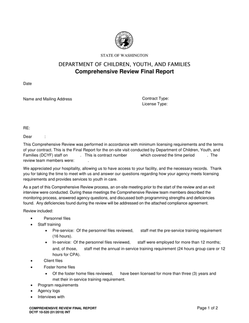 DCYF Form 10-520 Comprehensive Review Final Report - Washington