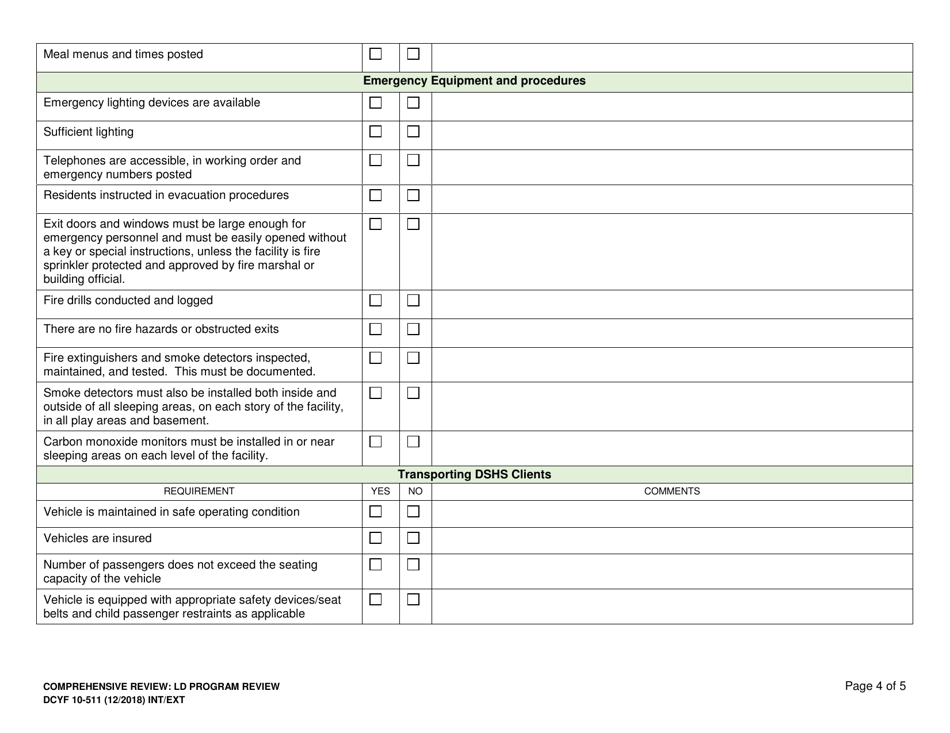 DCYF Form 10-511 Comprehensive Review: Ld Program Review - Washington, Page 4