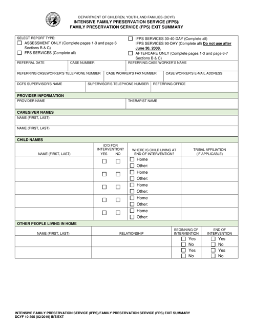 DCYF Form 10-395  Printable Pdf