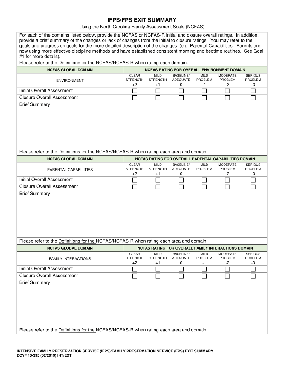 DCYF Form 10-395 Intensive Family Preservation Service (Ifps) / Family Preservation Service (Fps) Exit Summary - Washington, Page 2
