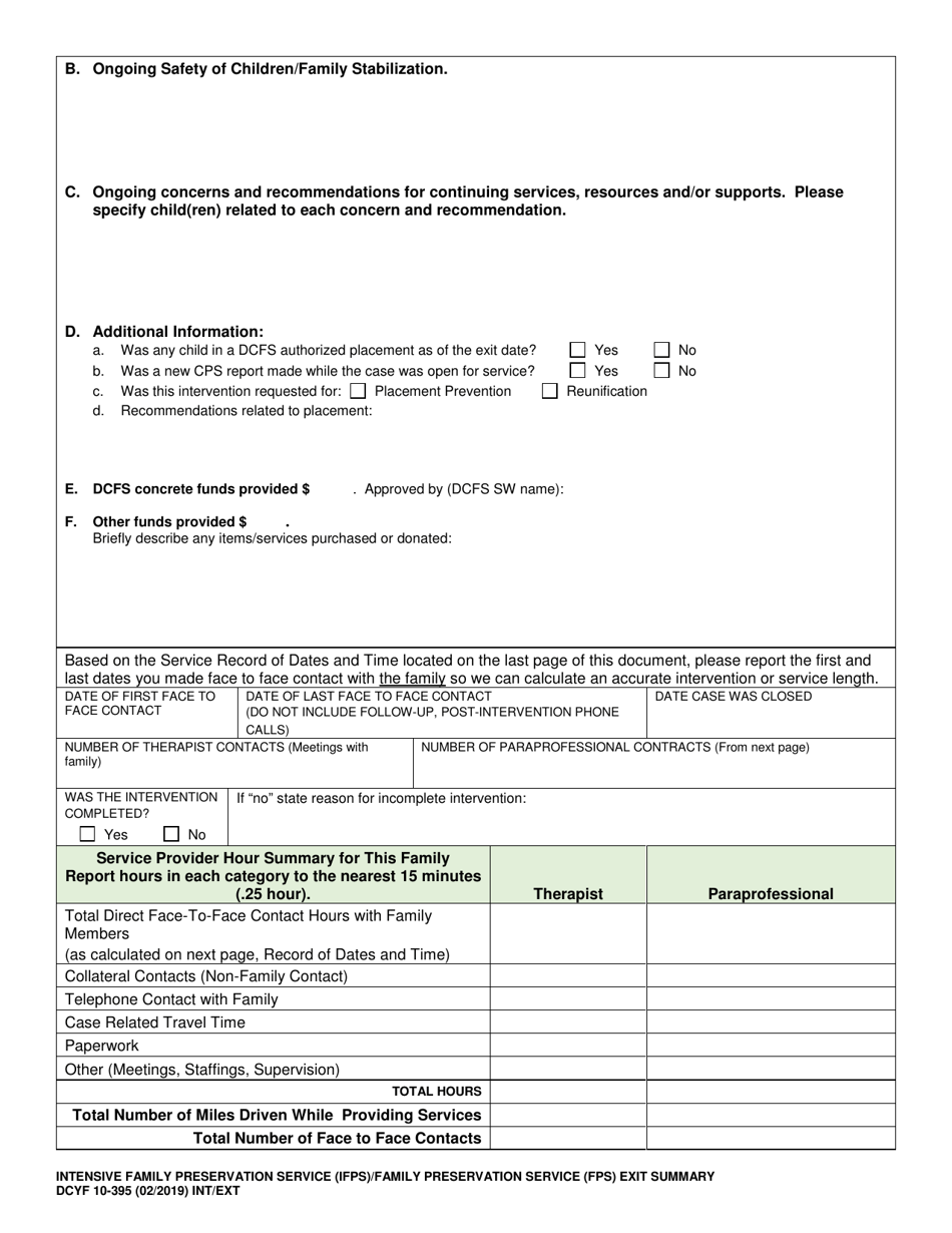 DCYF Form 10-395 Intensive Family Preservation Service (Ifps) / Family Preservation Service (Fps) Exit Summary - Washington, Page 6