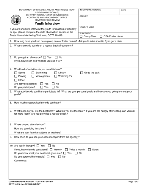 DCYF Form 10-516 Youth Interview - Washington