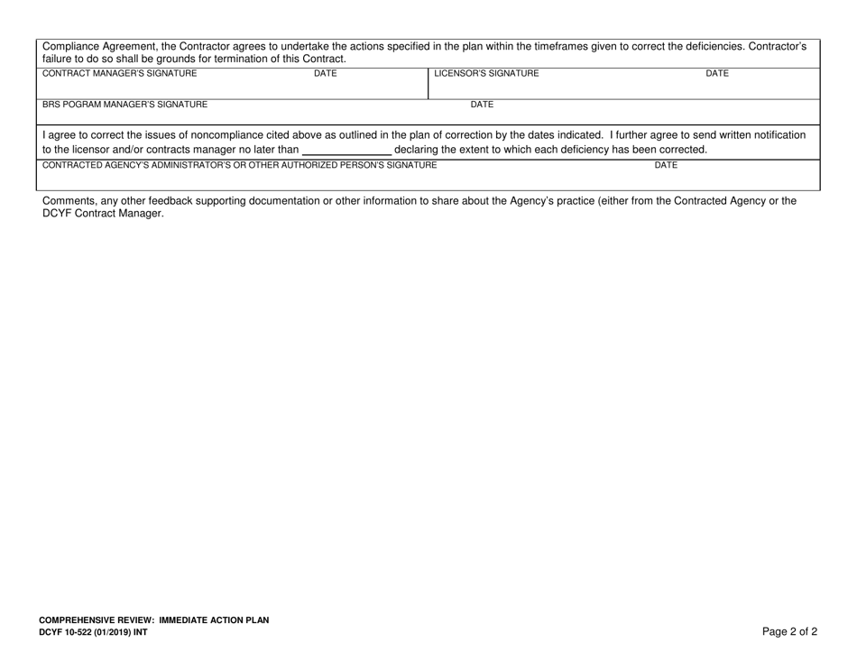 DCYF Form 10-522 Comprehensive Review: Immediate Action Plan Compliance Agreement - Washington, Page 2