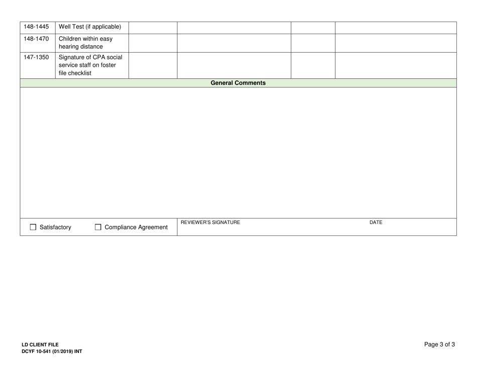 DCYF Form 10-541 Comprehensive Review: Ld Foster Home File - Washington, Page 3