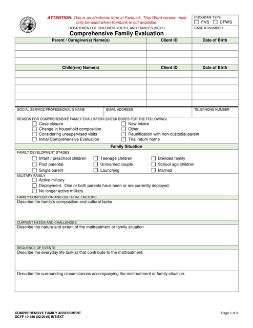 DCYF Form 10-480  Printable Pdf