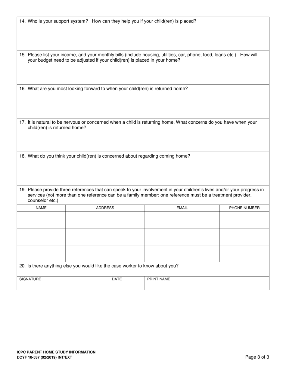 DCYF Form 10-537 Interstate Compact for the Placement of Children (Icpc) Parent Home Study Information - Washington, Page 3