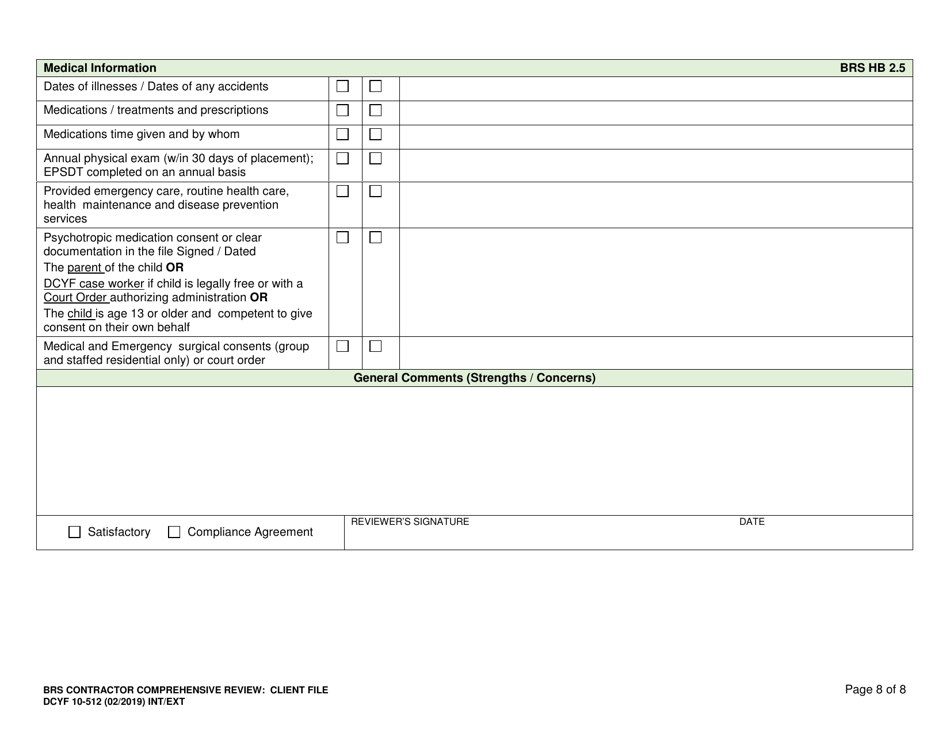 DCYF Form 10-512 Comprehensive Review: Brs Contractor Client File - Washington, Page 8