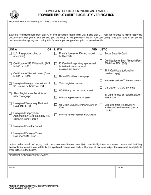 DCYF Form 14-435  Printable Pdf