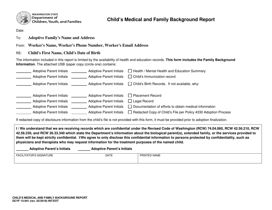 DCYF Form 13-041 Childs Medical and Family Background Report - Washington, Page 3