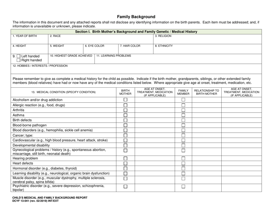 DCYF Form 13-041 Childs Medical and Family Background Report - Washington, Page 4