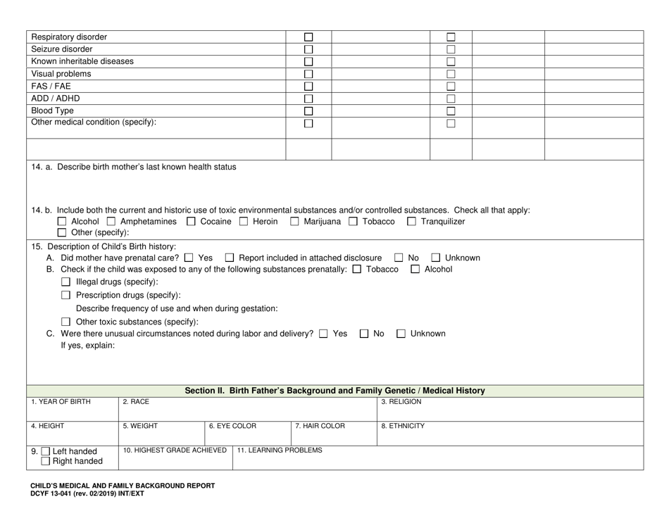DCYF Form 13-041 Childs Medical and Family Background Report - Washington, Page 5