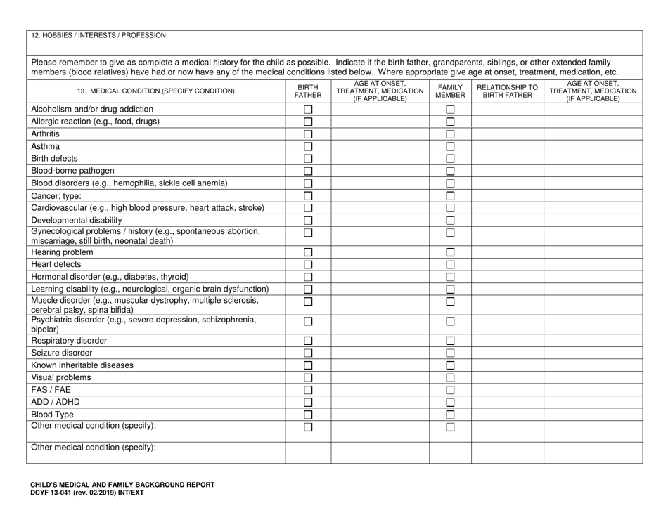 DCYF Form 13-041 Childs Medical and Family Background Report - Washington, Page 6