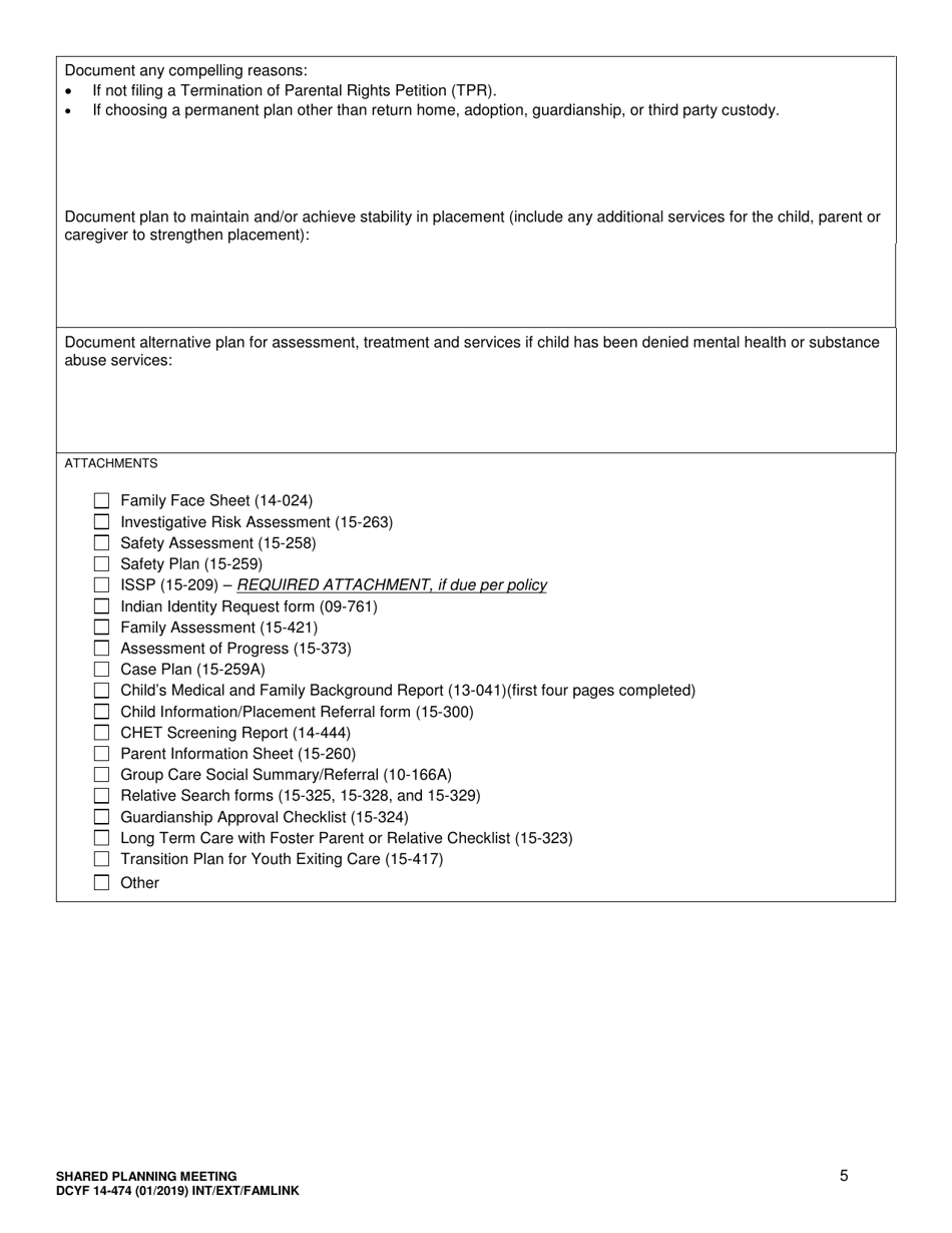 DCYF Form 14-474 Shared Planning Meeting - Washington, Page 5