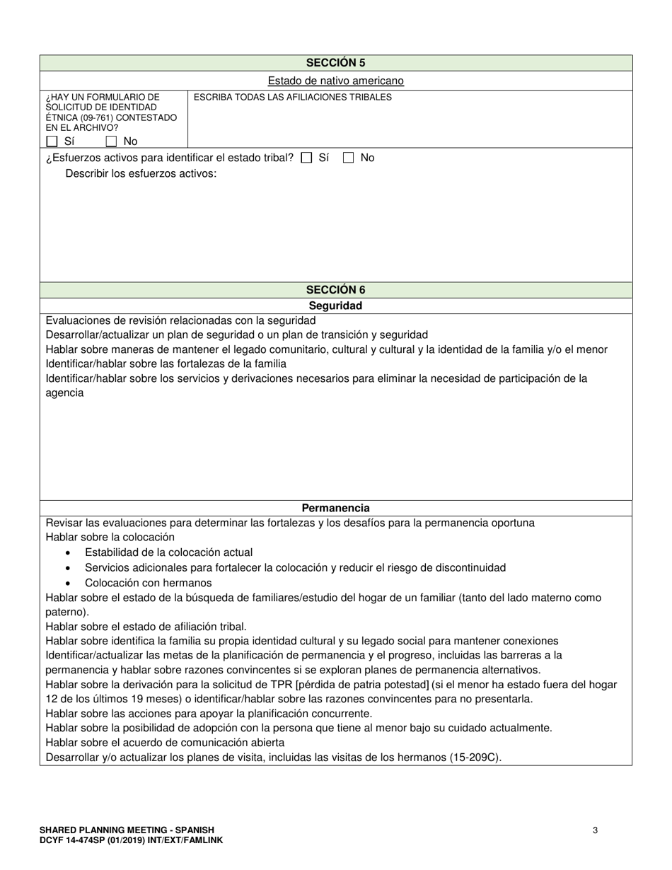 DCYF Formulario 14-474 Reunion De Planificacion Compartida - Washington (Spanish), Page 3