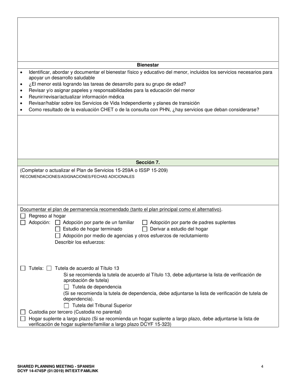 DCYF Formulario 14-474 Reunion De Planificacion Compartida - Washington (Spanish), Page 4
