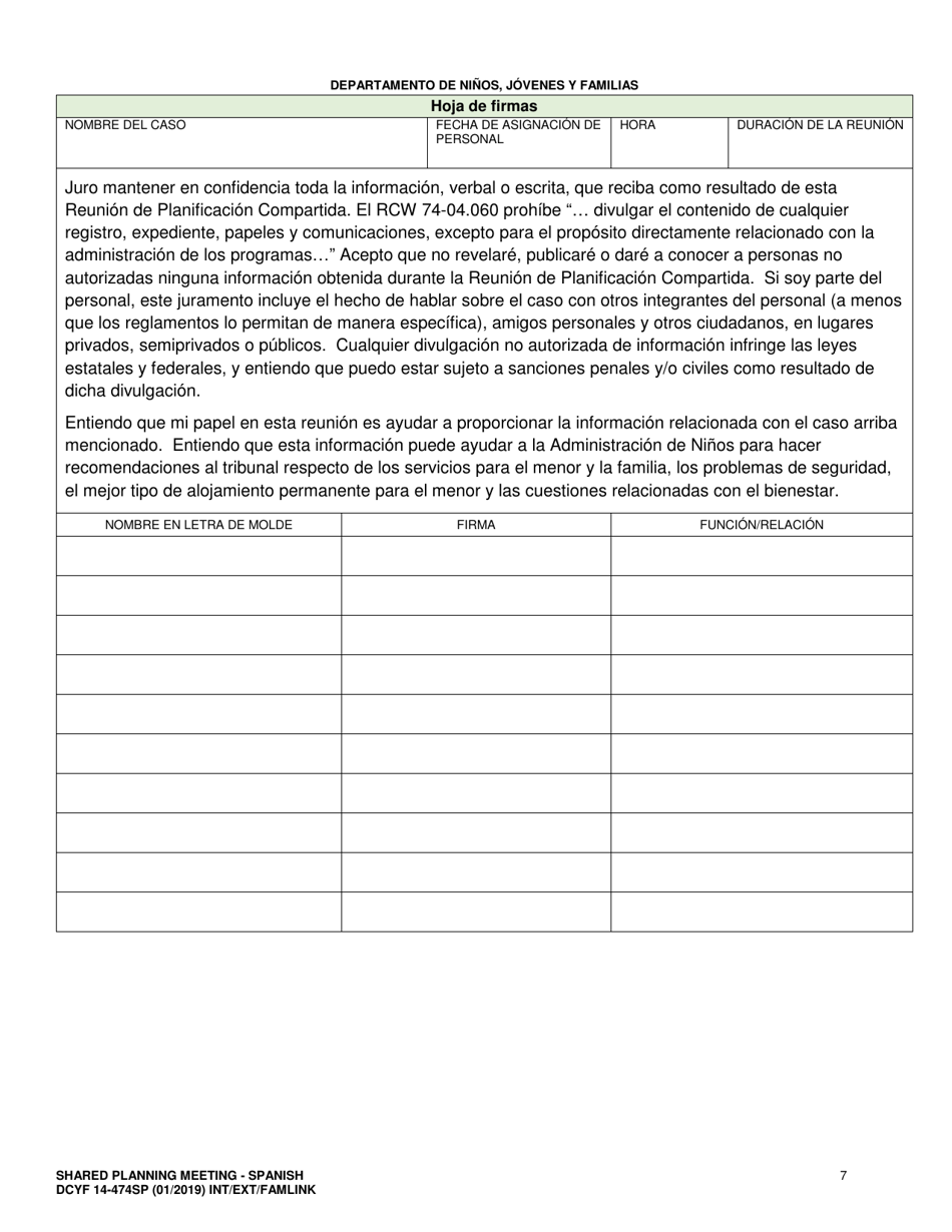 DCYF Formulario 14-474 Reunion De Planificacion Compartida - Washington (Spanish), Page 7