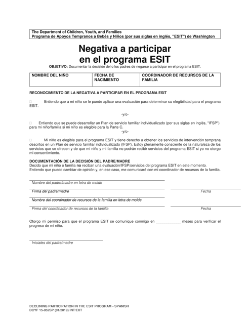 DCYF Formulario 15-052SP Negativa a Participar En El Programa Esit - Washington (Spanish)