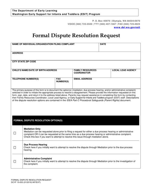 DCYF Form 15-053 Formal Dispute Resolution Request - Washington