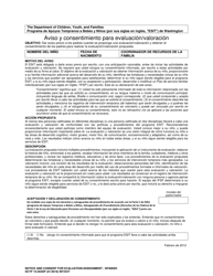 Document preview: DCYF Formulario 15-054SP Aviso Y Consentimiento Para Evaluacion/Valoracion - Washington (Spanish)