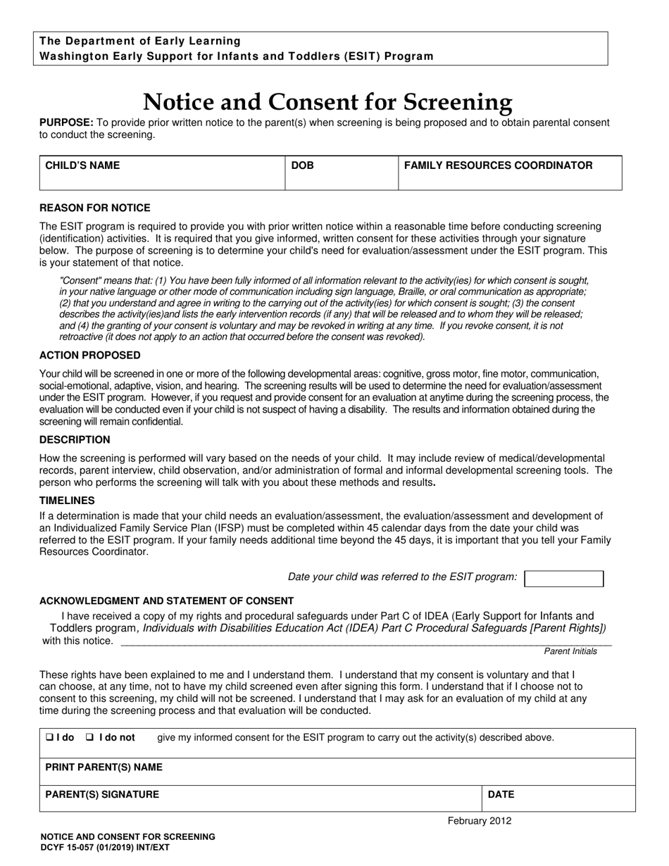 DCYF Form 15057 Fill Out, Sign Online and Download Printable PDF