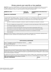 DCYF Formulario 15-058SP Aviso Previo Por Escrito a Los Padres - Washington (Spanish)