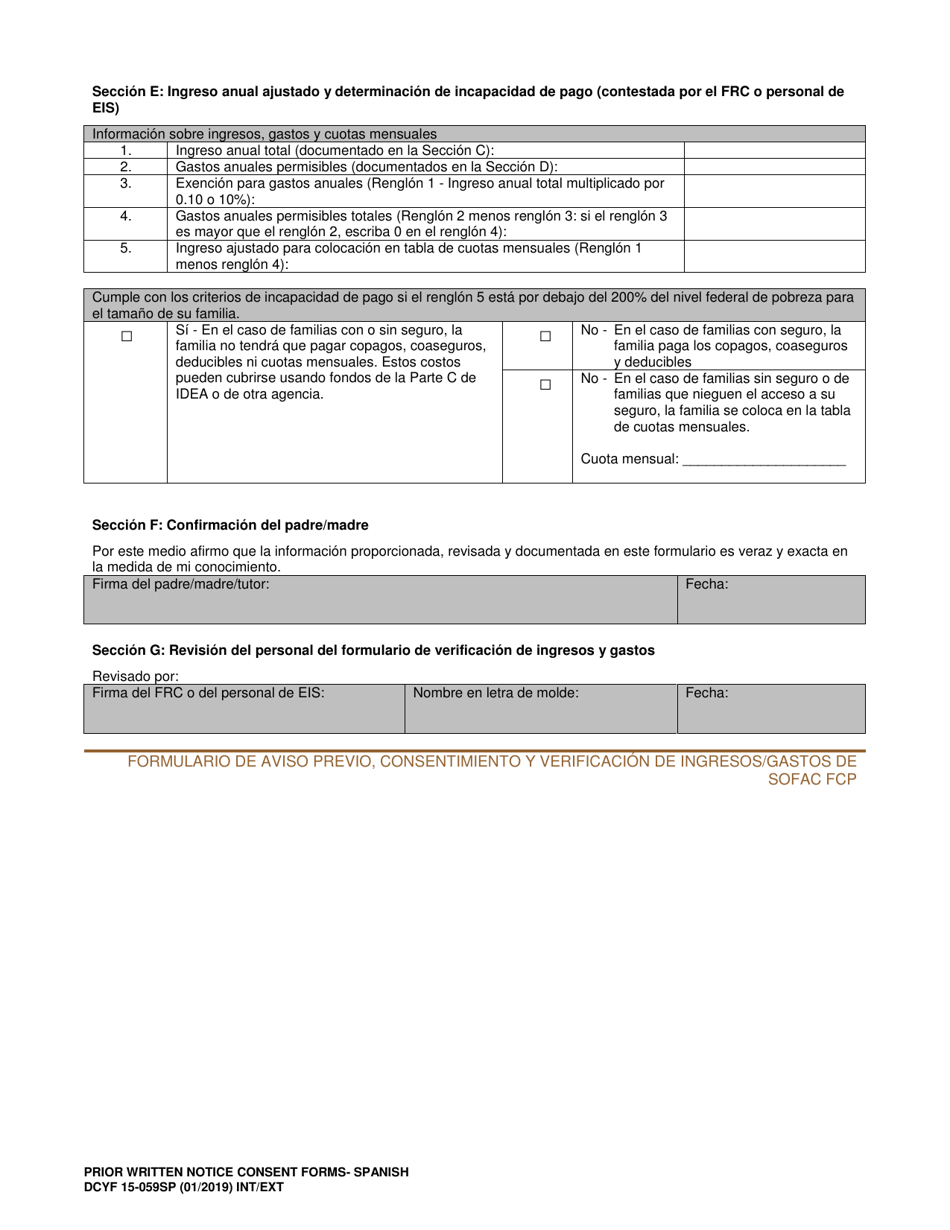 DCYF Formulario 15-059SP Formulario De Aviso Previo Por Escrito, Consentimiento Para El Acceso a Seguros Publicos Y / O Privados, Y Verificacion De Ingresos Y Gastos - Washington (Spanish), Page 4